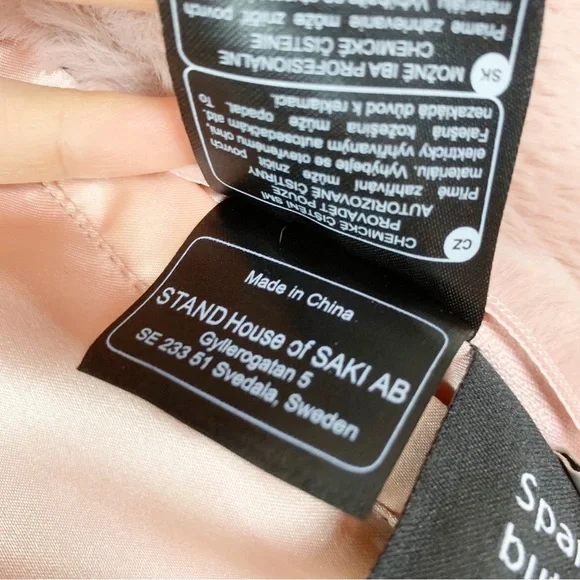 STAND STUDIO Fausta Jacket Faux Fur Colorblock Double Breasted Waist Tie M - Picture 16 of 16